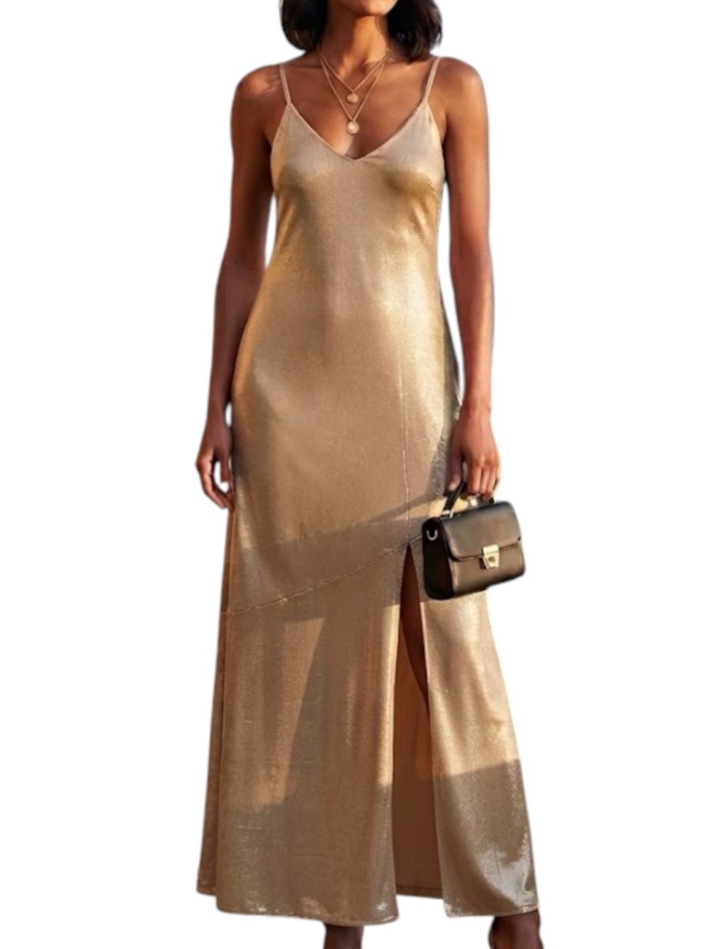 LEITH Nordstrom Gold Velvet Two Tone Cami Slip Maxi Dress M